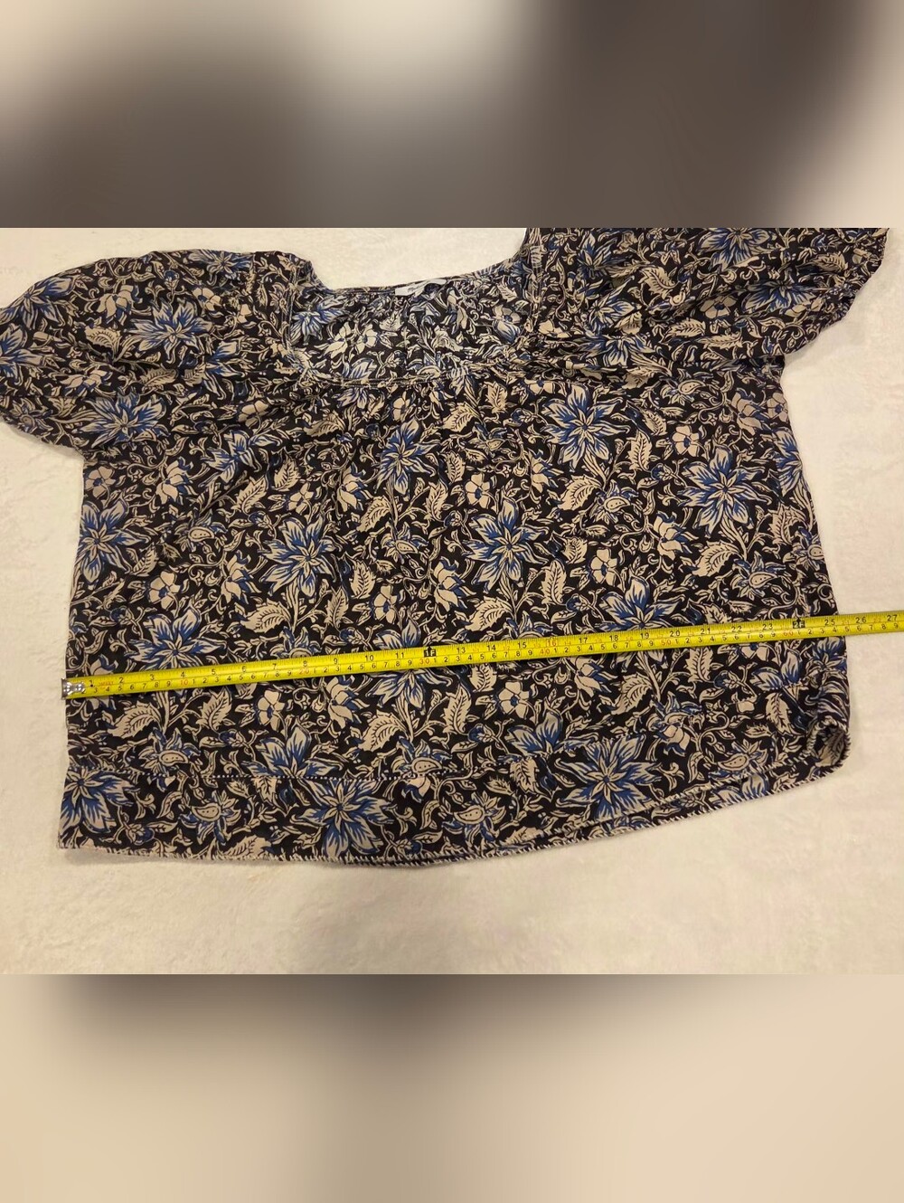 Madewell Floral Puff-Sleeve Peasant Top in Brown and Blue,Suze XL - Picture 13 of 16